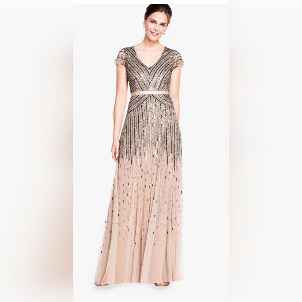 Adrianna Papell Beaded V-neck Gown